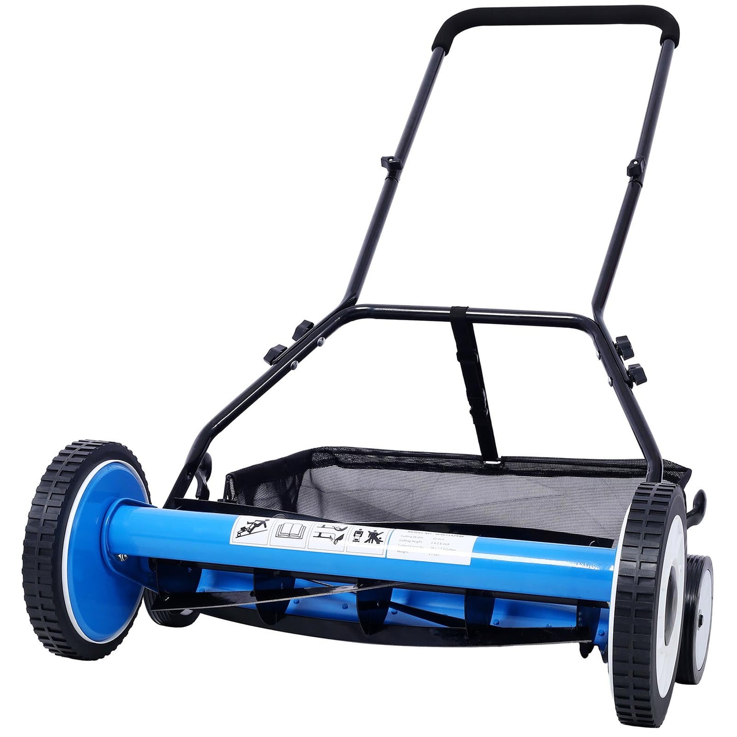 16-Inch 5-Blade Push Reel Lawn Mower with Grass Catcher, 4 WHEELS BLUE COLOR