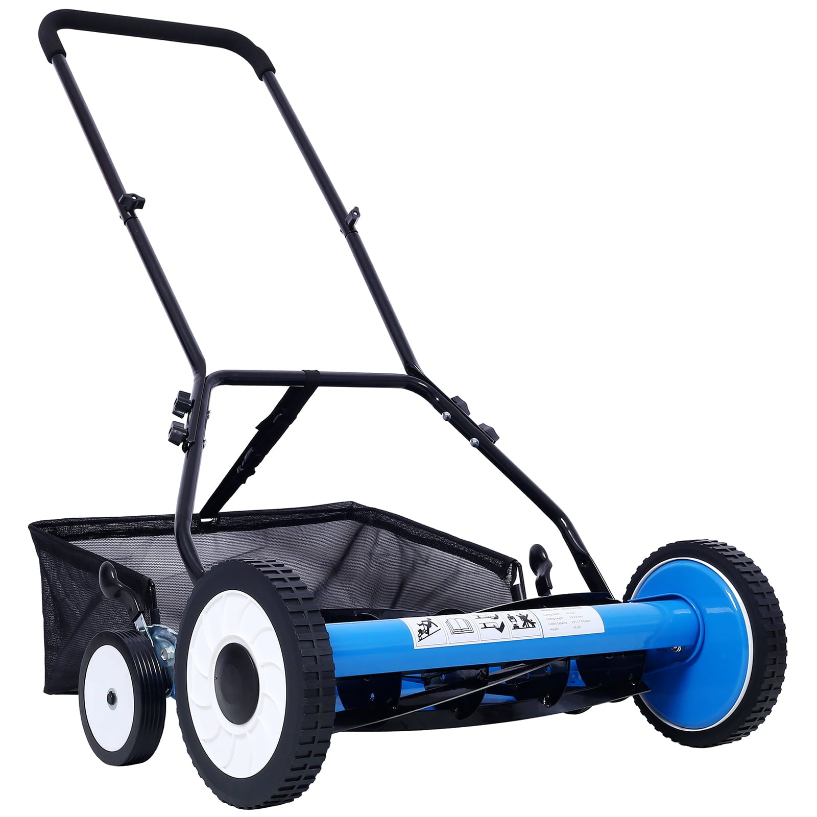 16 inch 5-Blade Manual Push Reel Lawn Mower with Removable Grass Catcher and 4 Wheels, Blue