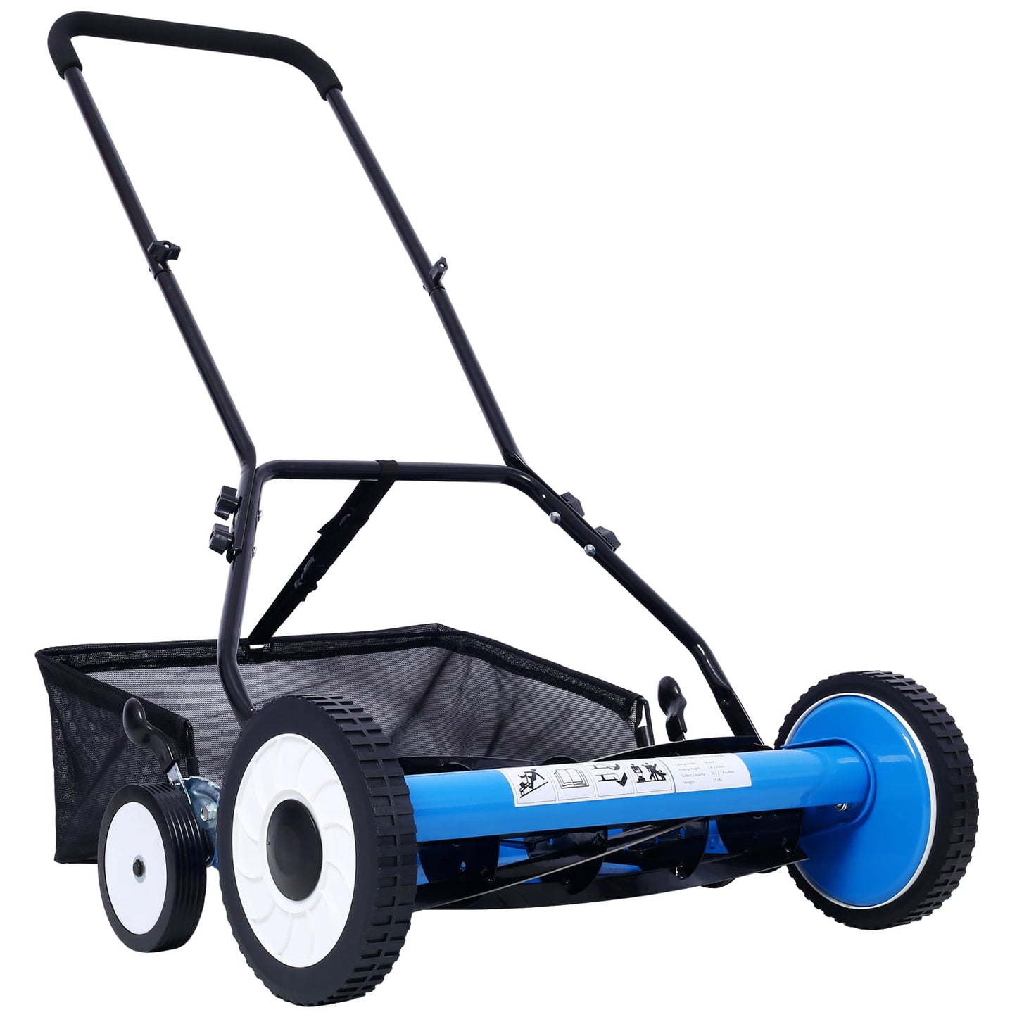 Imerelez 16-Inch 5-Blade Push Reel Lawn Mower with Grass Catcher - 4-Wheel Lawnmower, Blue