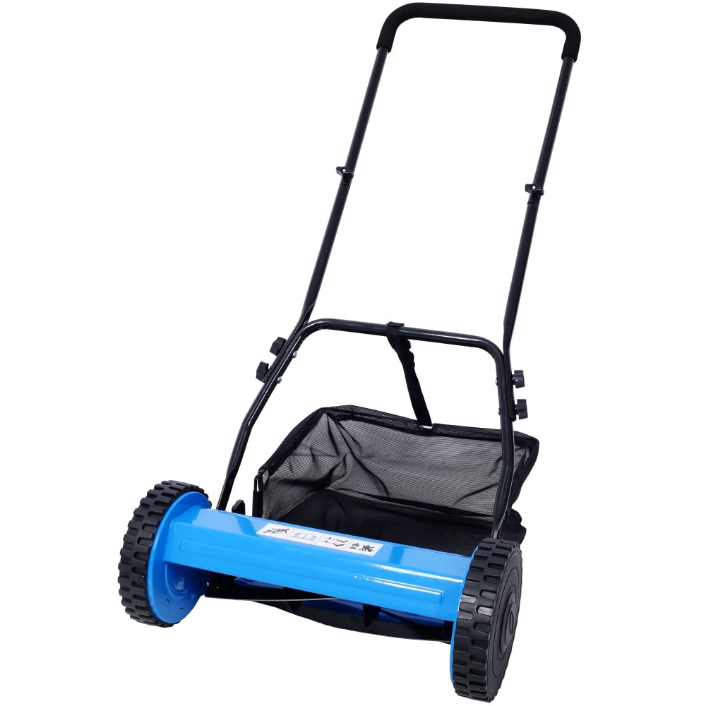 XCHANGM 14-Inch 5-Blade Push Reel Lawn Mower with Grass Catcher, BLUE COLOR