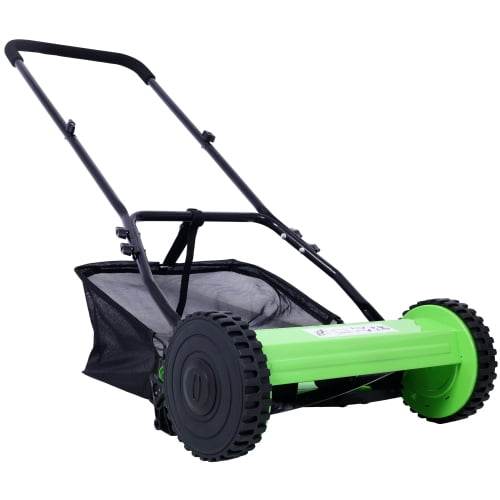 Zateety 14-Inch 5-Blade Push Reel Lawn Mower with Grass Catcher, GREEN COLOR