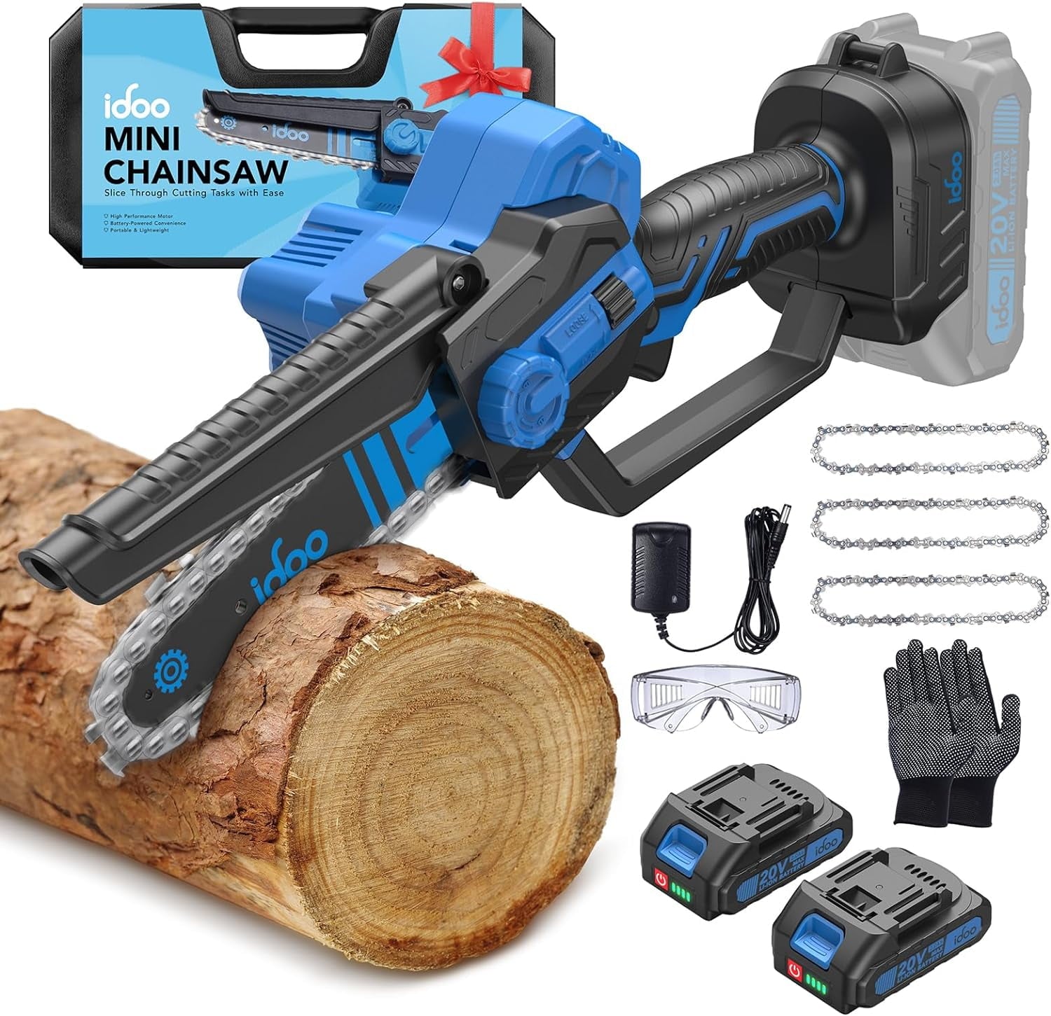 iDOO 6" Cordless Handheld Mini Electric Chainsaw for Wood Cutting Tree Trimming -Blue